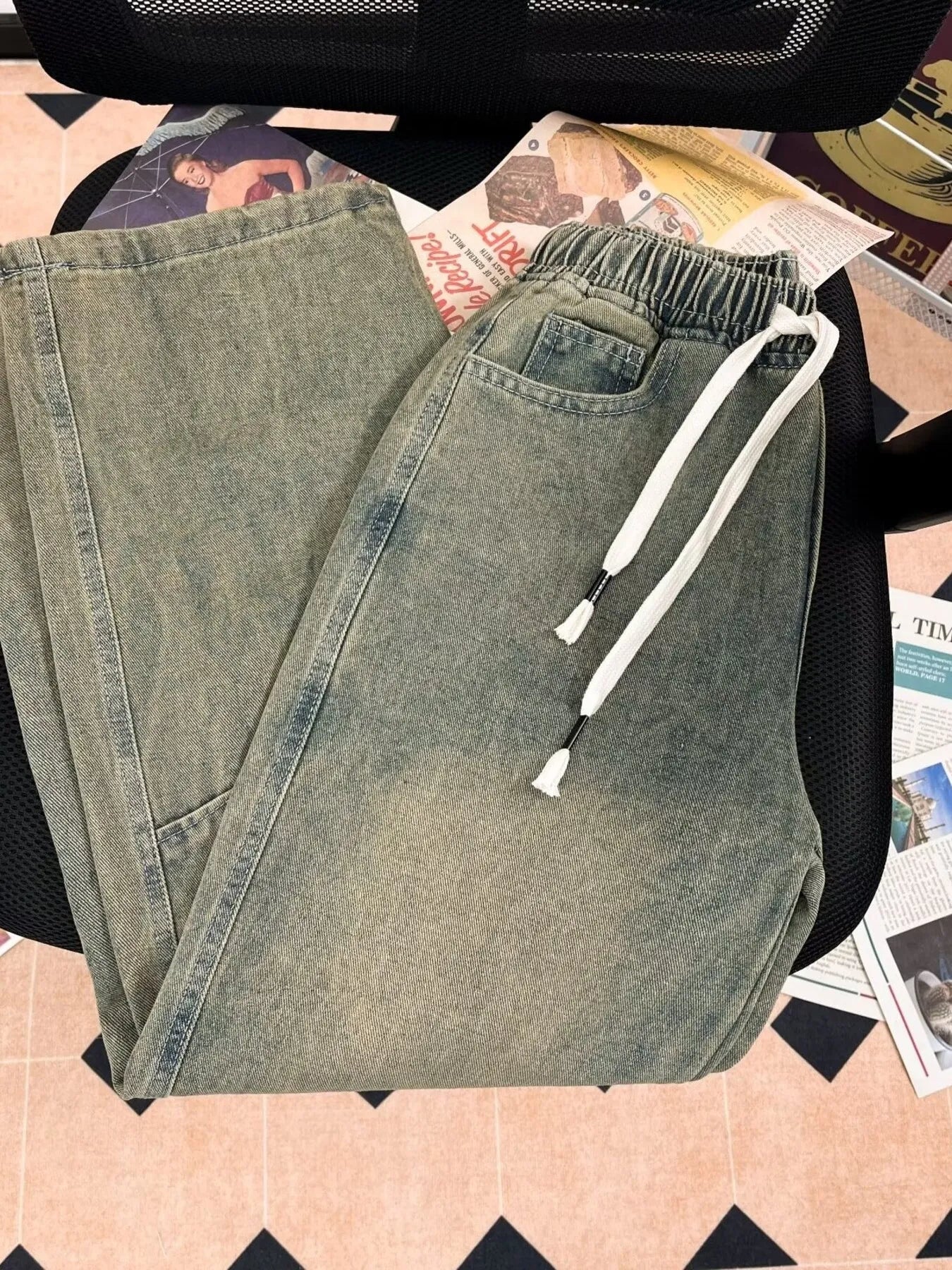 Men's Plus Size Drawstring Wide Leg Jeans