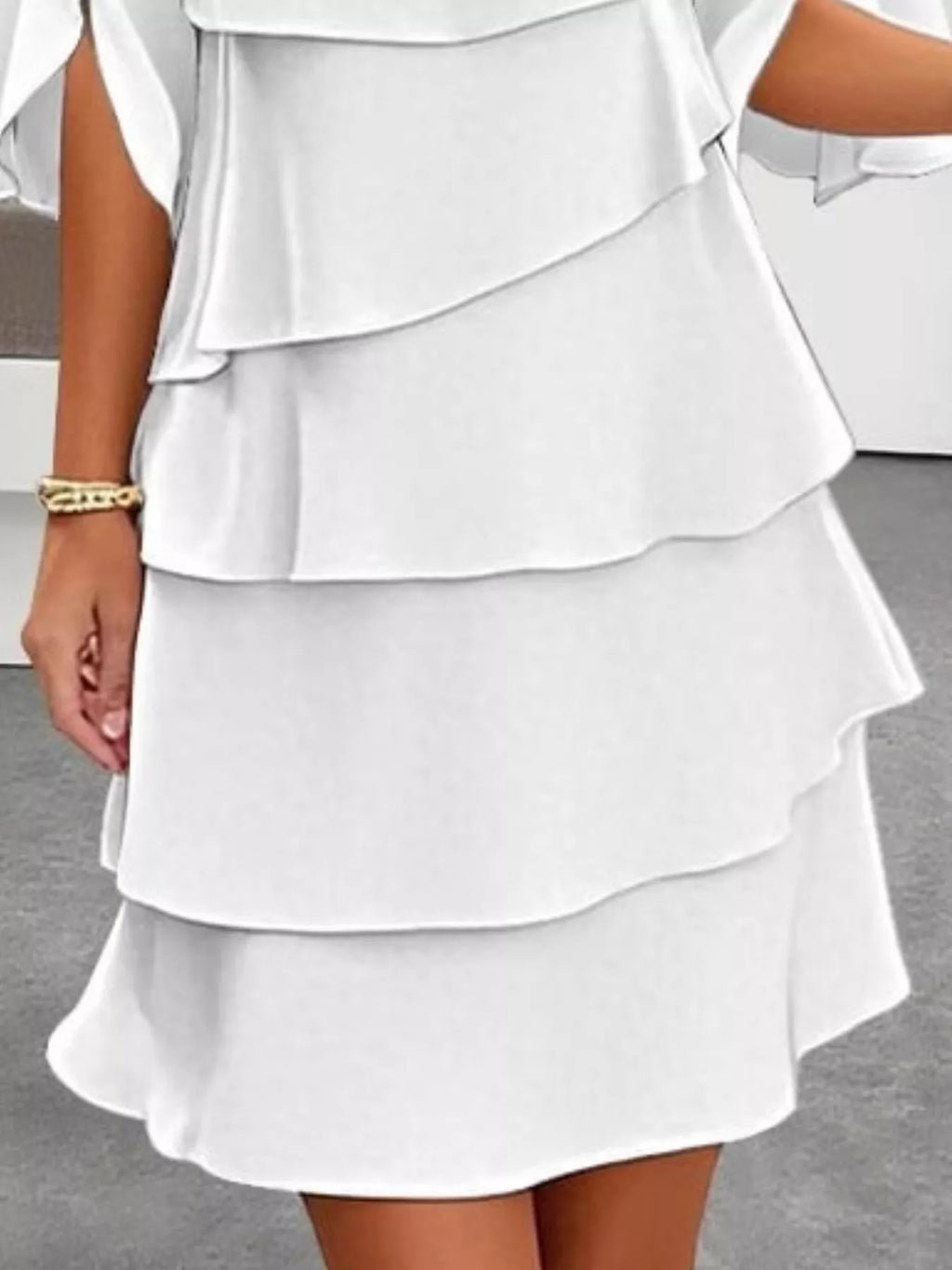 Full Size Ruffled Layered Flutter Sleeve Dress Plus Size