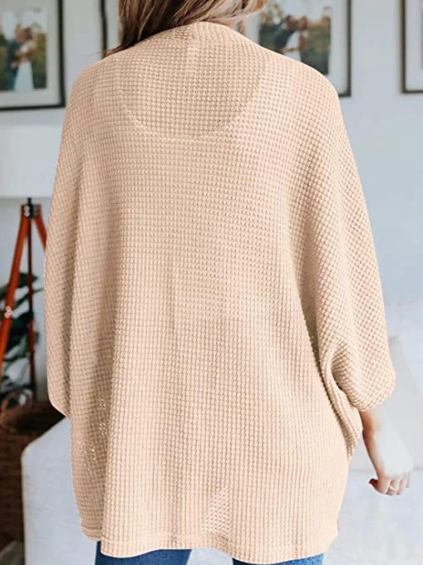 Full Size Open Front Waffle Knit Cardigan Plus Size