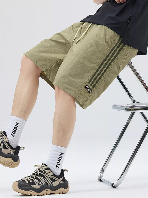 Men's Full Size Casual Loose-Fit Drawstring Shorts with Stripe Detail Plus Size
