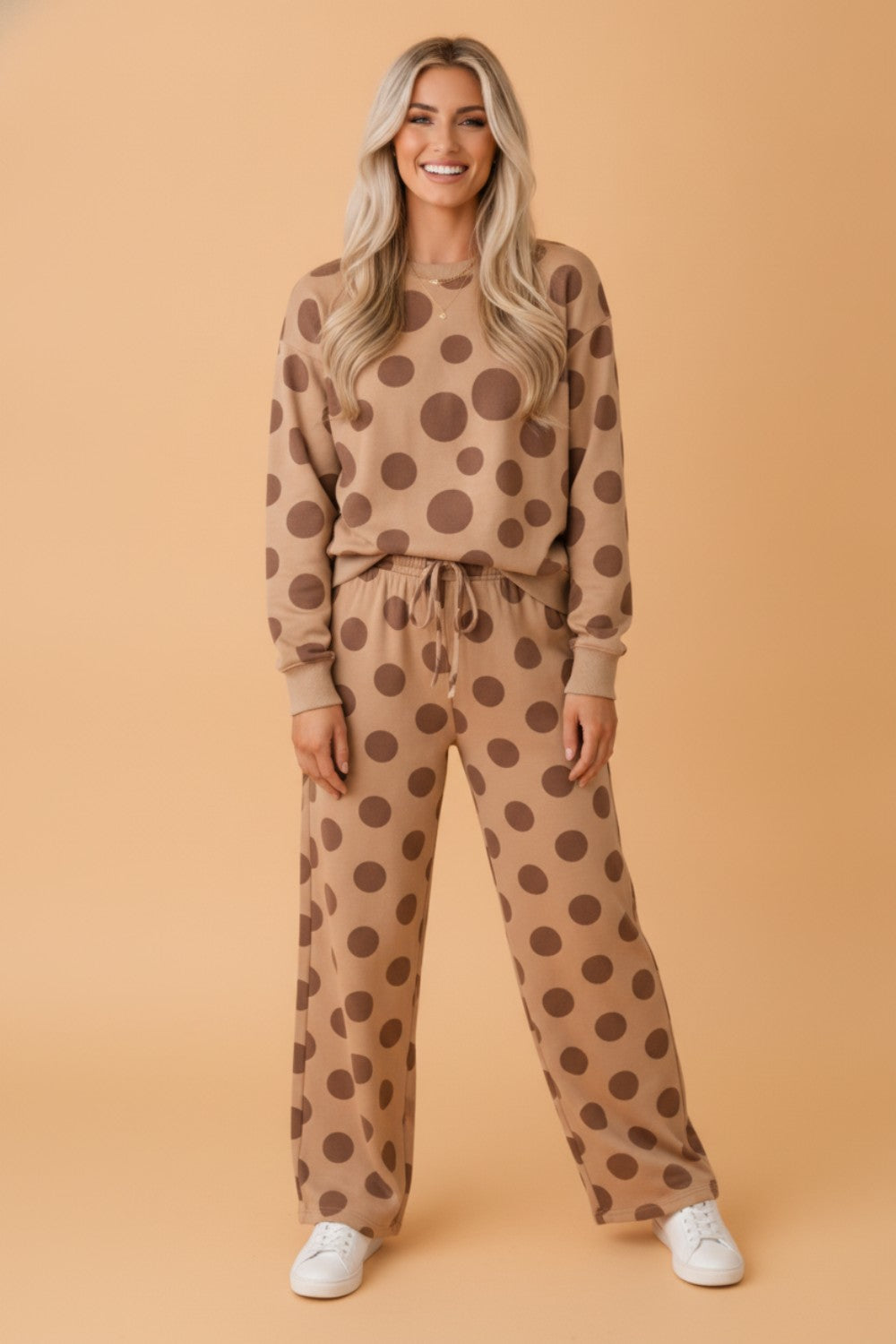 Polka Dot Long Sleeve Top & Drawstring Pants Set