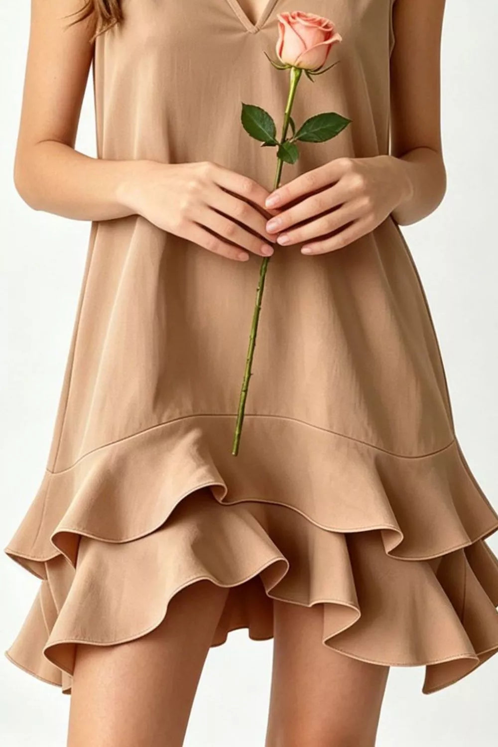 Full Size Sleeveless V-Neck Ruffle Hem Mini Dress Plus Size