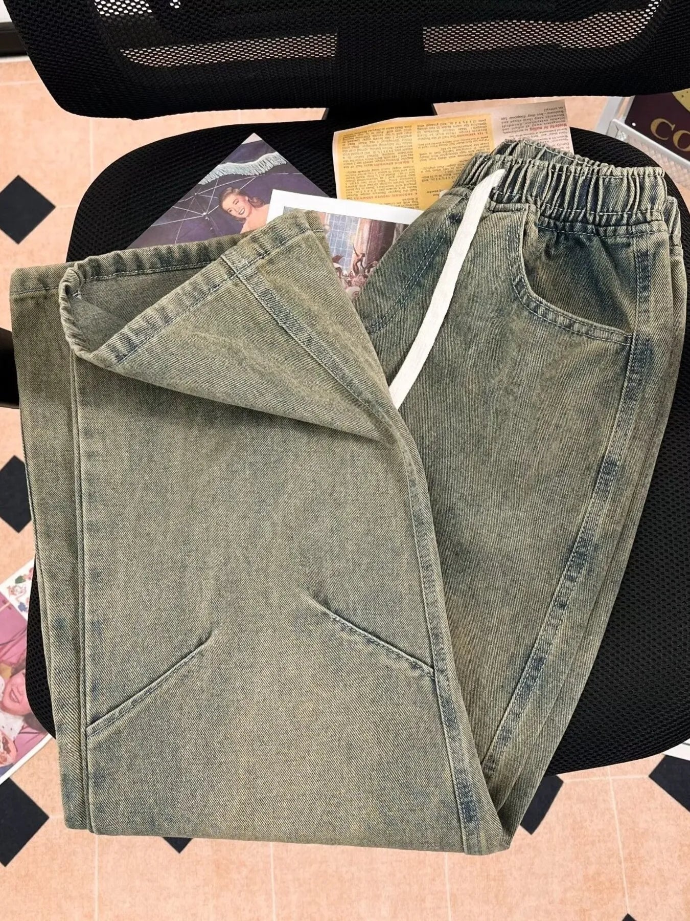 Men's Plus Size Drawstring Wide Leg Jeans