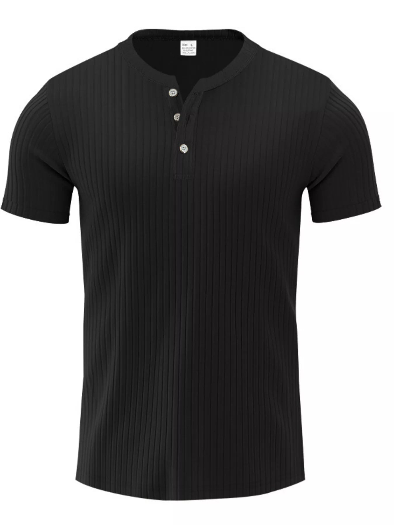 Men's Full Size Casual Ribbed Henley T-Shirt Plus Size