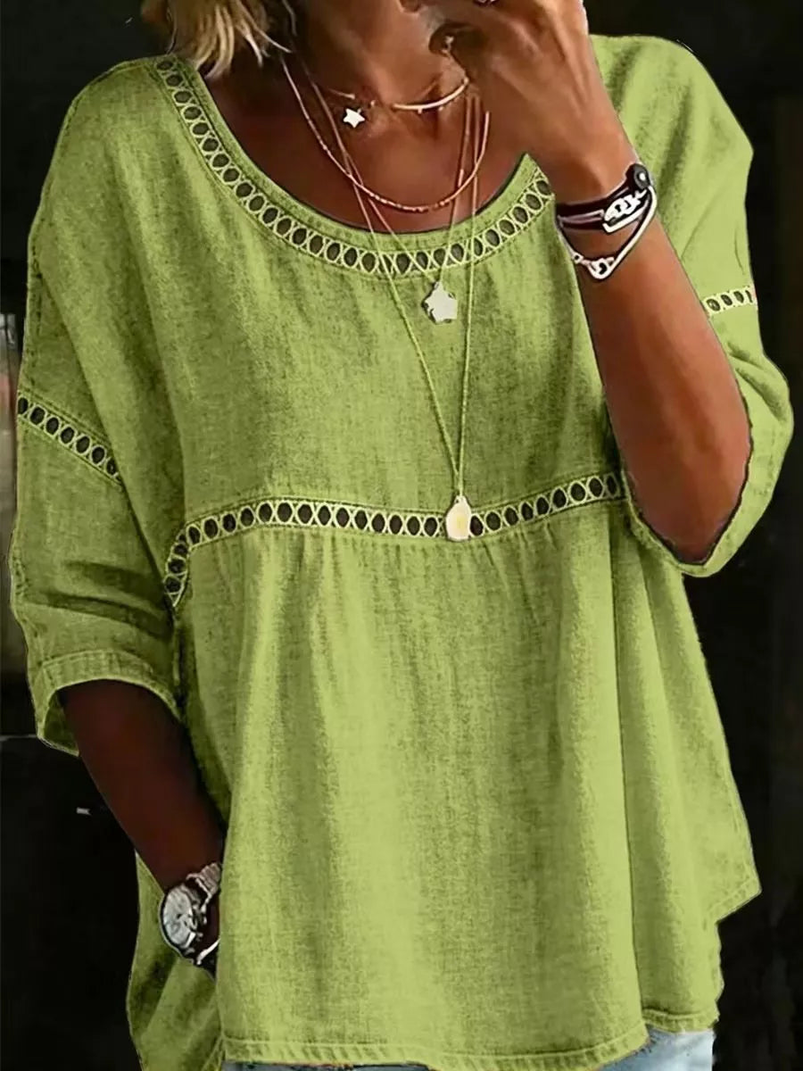 Full Size Hollow Out Round Neck Top Plus Size