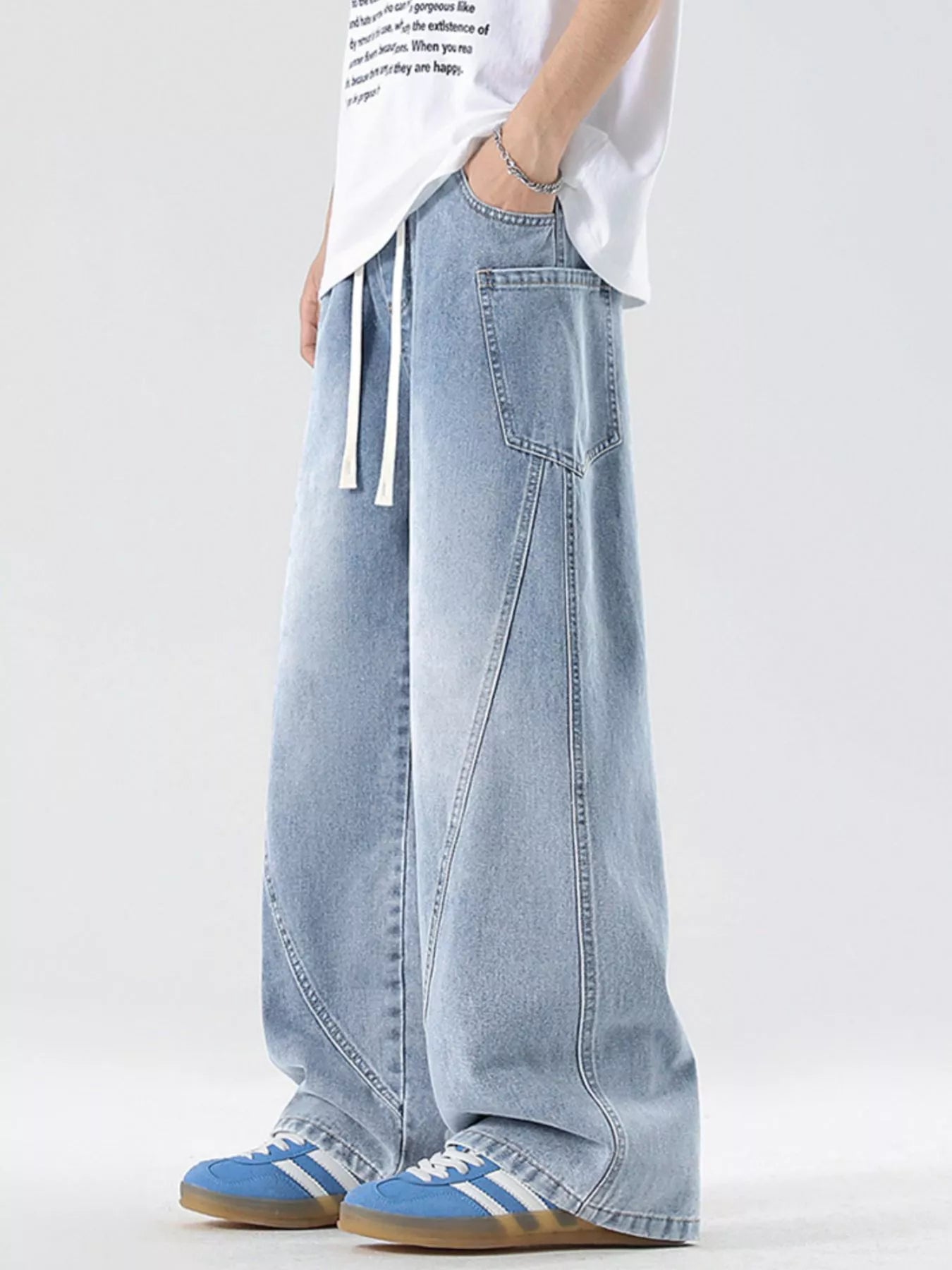Men's Full Size Wide Leg Wash Denim Jeans Plus Size
