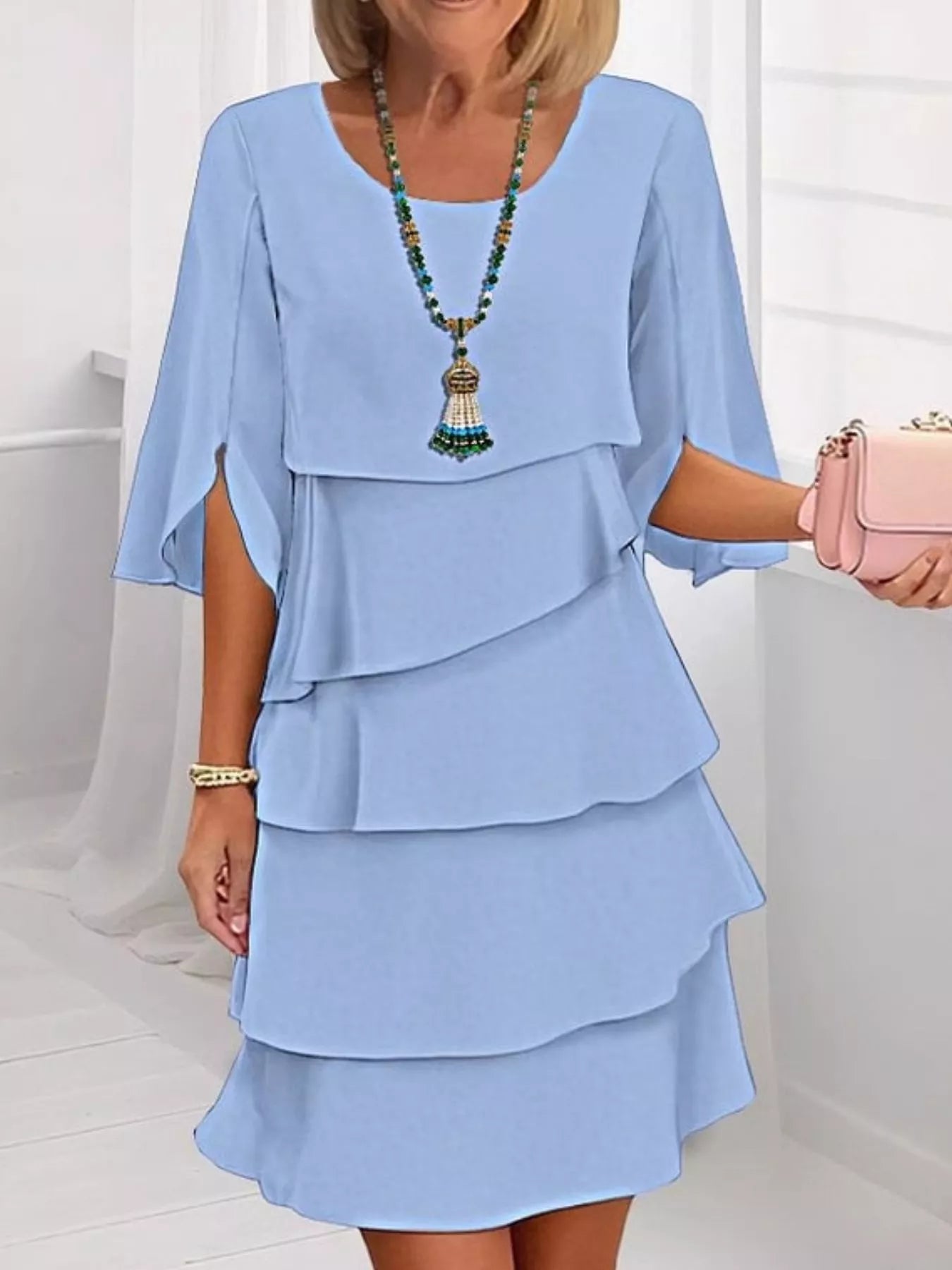 Full Size Ruffled Layered Flutter Sleeve Dress Plus Size