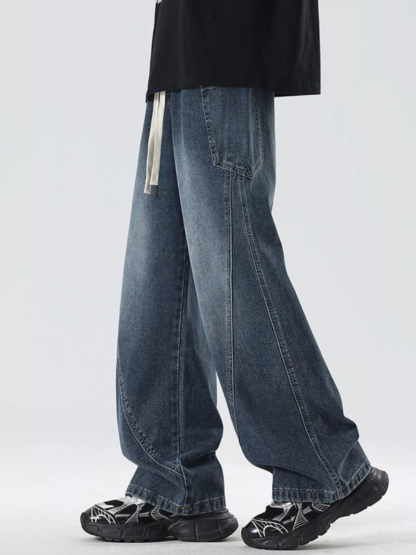 Men's Full Size Wide Leg Wash Denim Jeans Plus Size