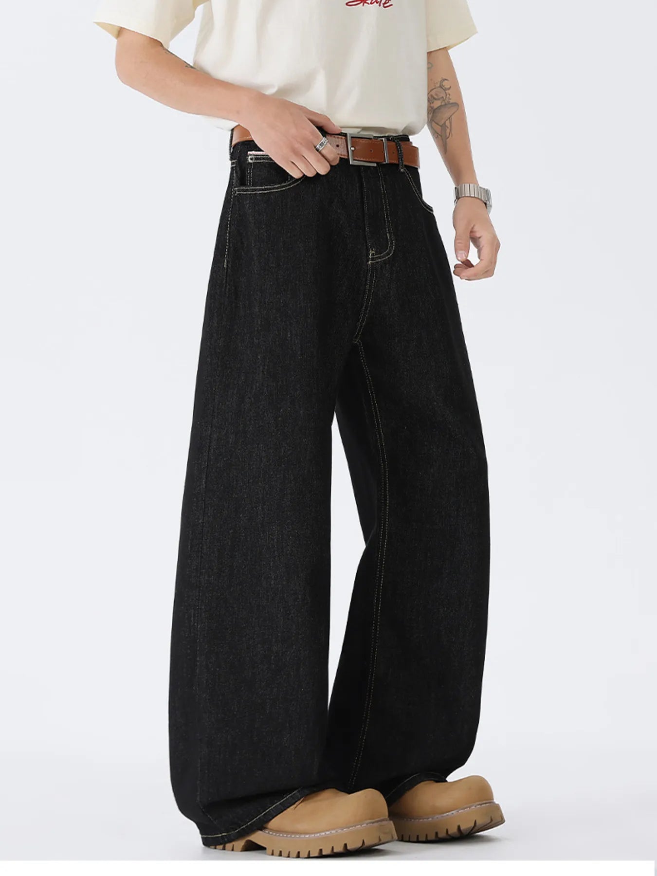 Men's Full Size Wide Leg Wash Jeans Plus Size