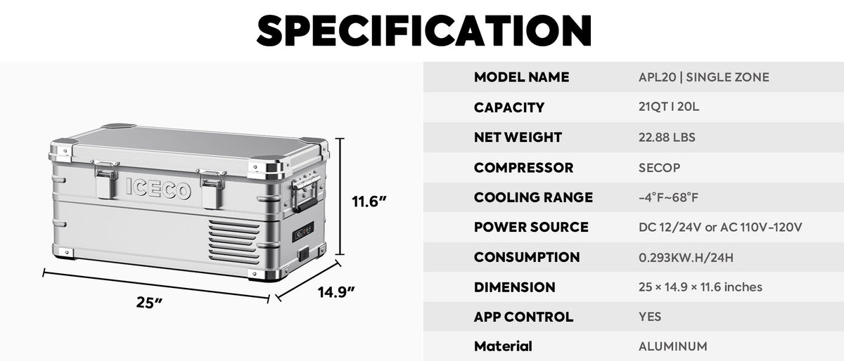 ICECO APL20 Light Duty Aluminum Freezer Single Zone 20 LT