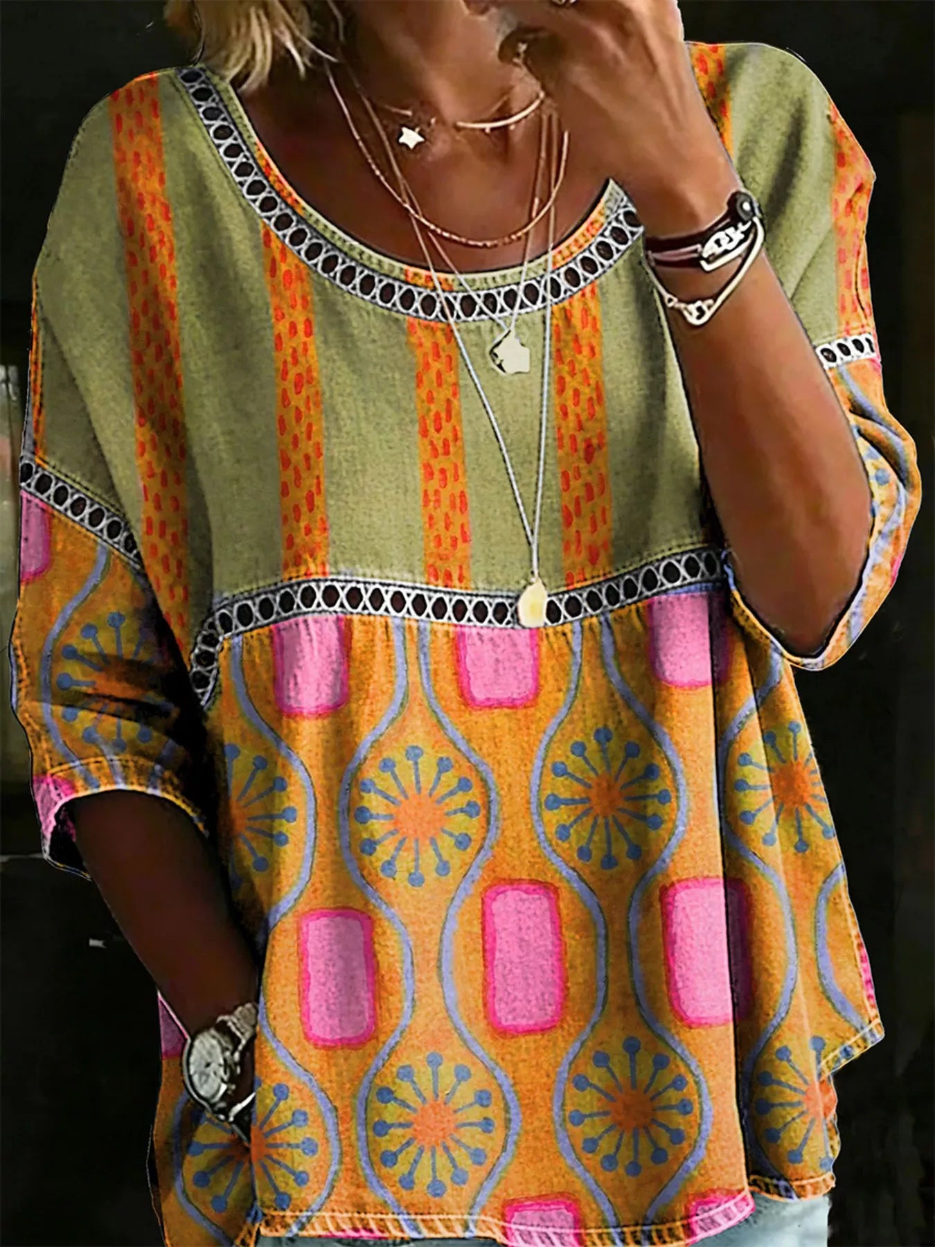Full Size Hollow Out Round Neck Top Plus Size