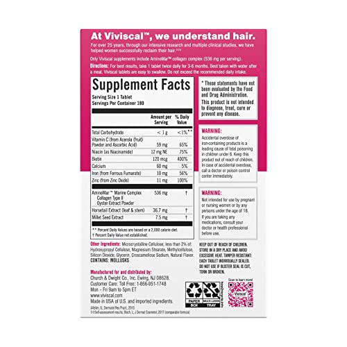Viviscal Hair Growth Supplements For Women For Thicker, Fuller Hair 180 Tablets