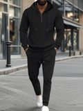 Men's Full Size Waffle-Knit Half Zipper Hoodie and Pants Set Plus Size
