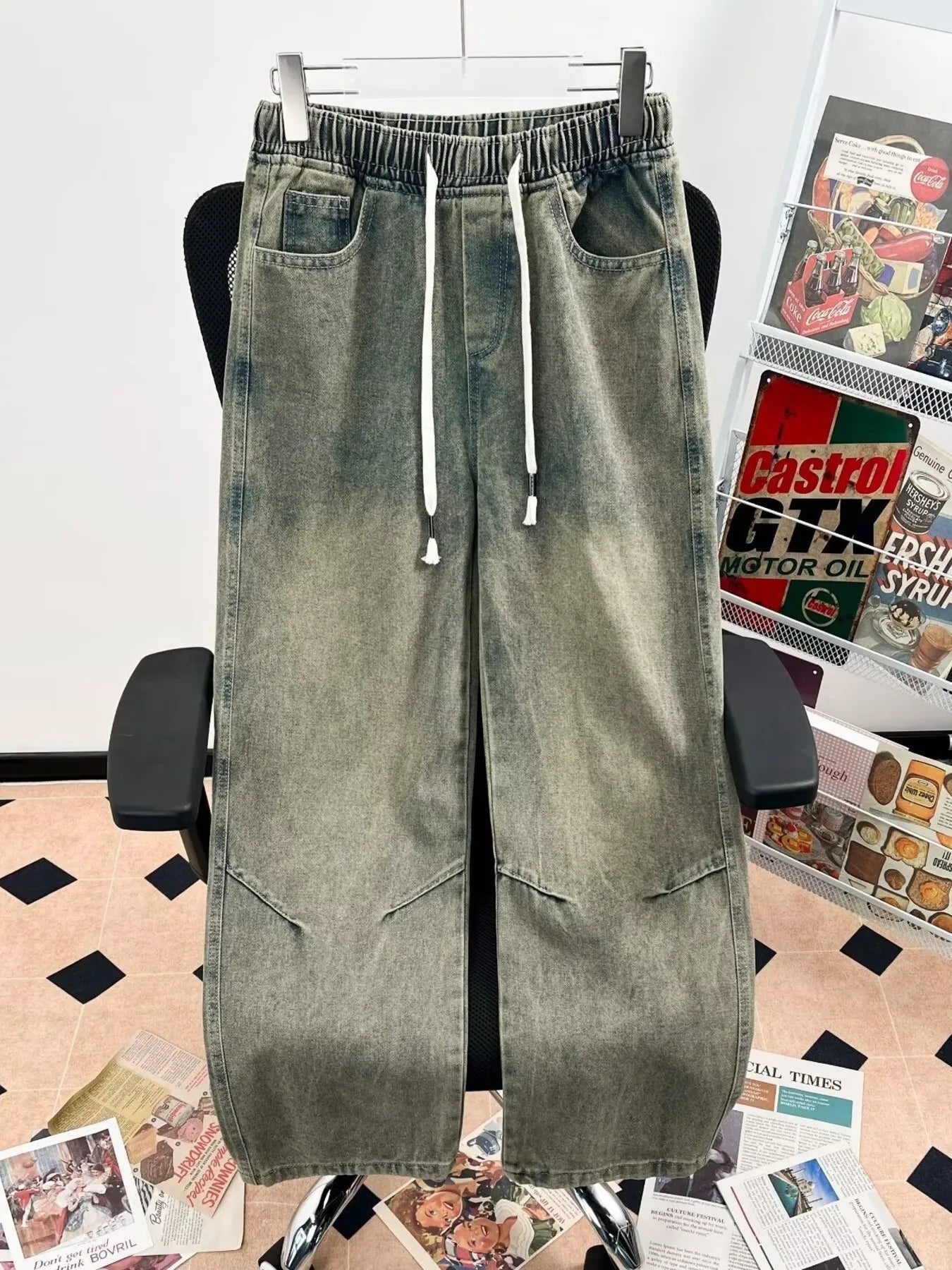 Men's Plus Size Drawstring Wide Leg Jeans