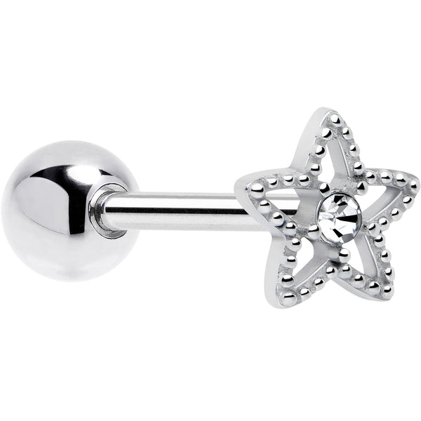 Clear Gem Star Texture Barbell Tongue Ring