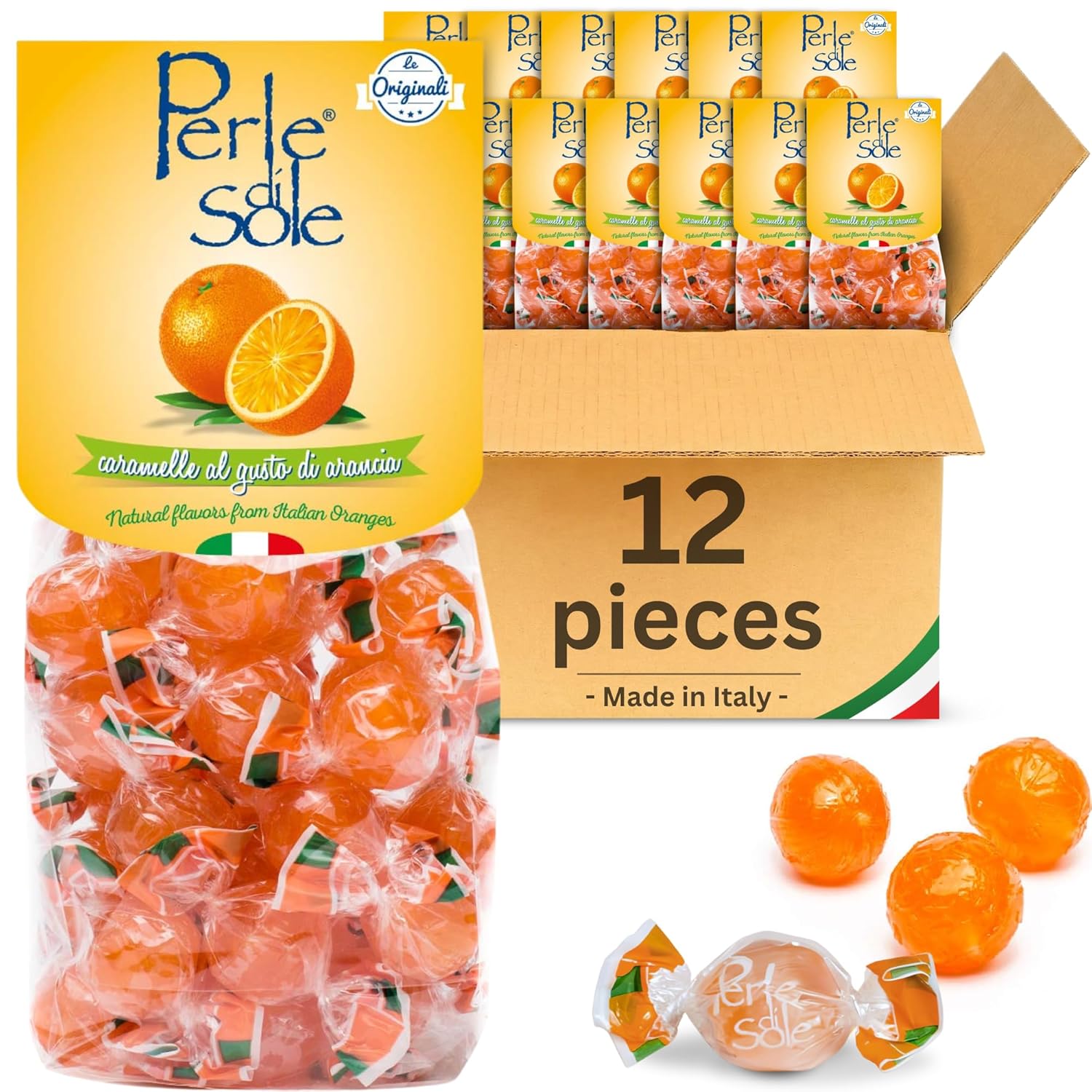 Perle di Sole Sorrento Orange Drops — Italian Hard Candy (7 oz / 200g)