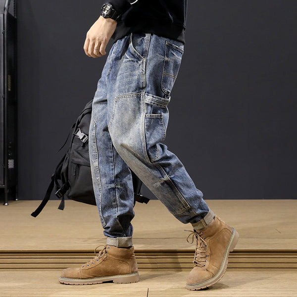 Men's Fall Winter Jeans, Loose Fit, Trendy Brand, Tapered Leg, Long Pants, Plus Size For Big Guys, Fashionable, Versatile, Casual Harem Pants