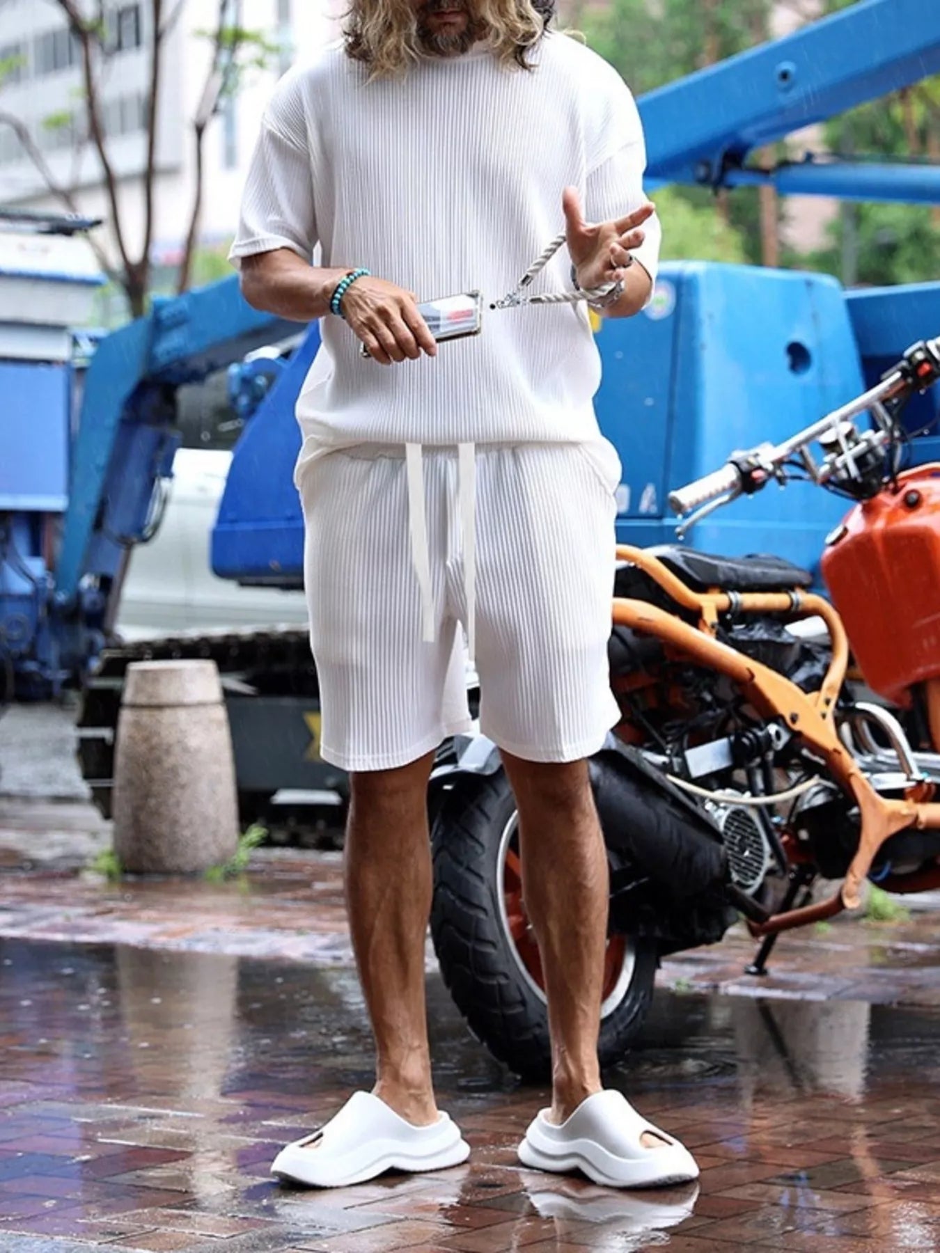 Men's Full Size Short Sleeve Top and Shorts Set Plus Size
