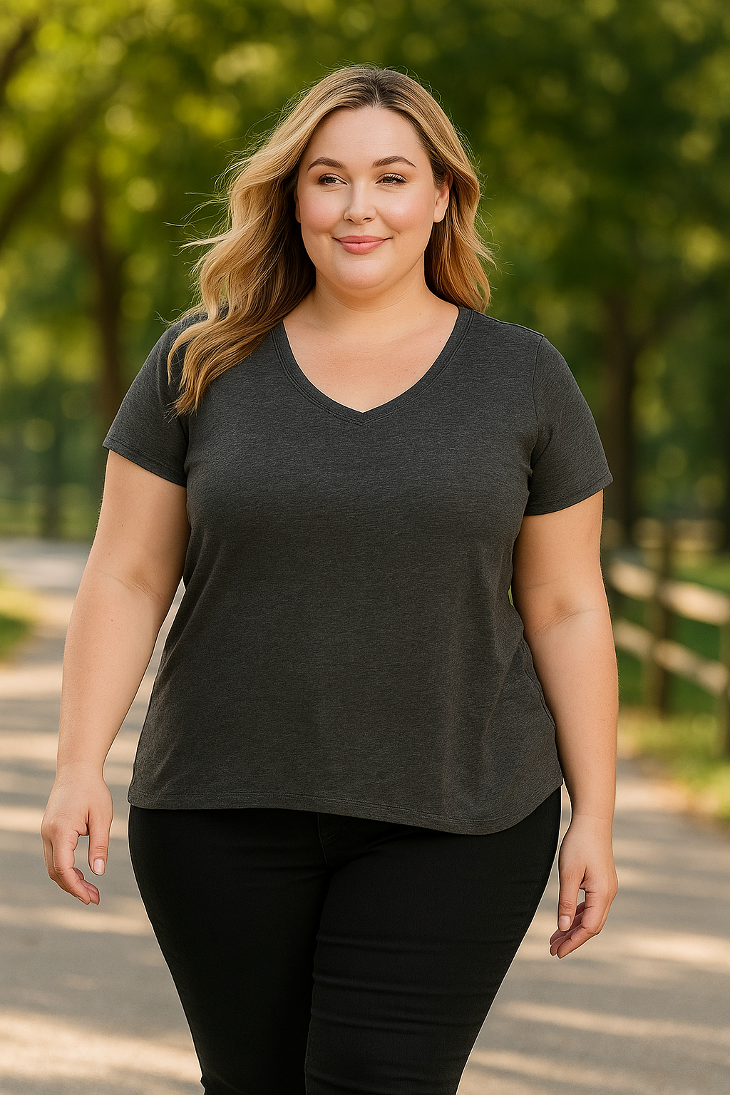 Clementine Apparel Womens Ladies Curvy Plus V-Neck T-Shirt
