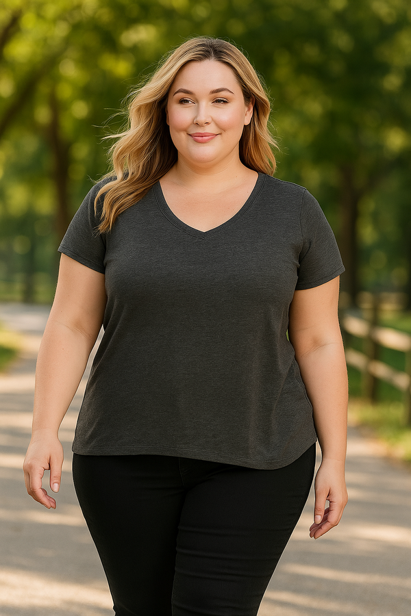 Clementine Apparel Womens Ladies Curvy Plus V-Neck T-Shirt