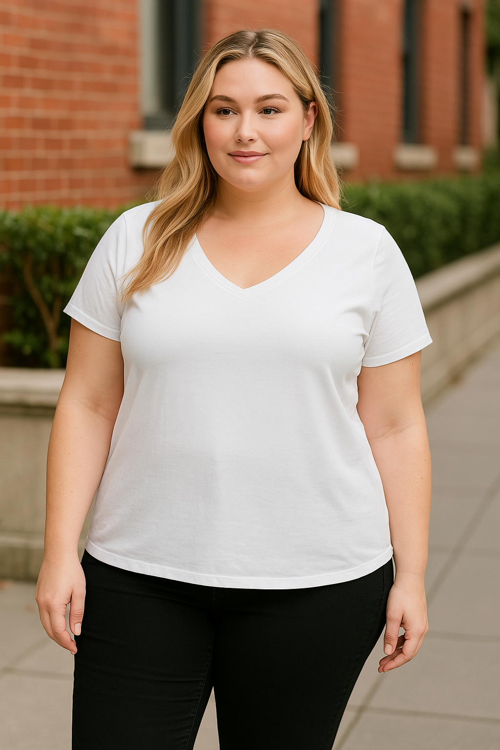 Clementine Apparel Womens Ladies Curvy Plus V-Neck T-Shirt