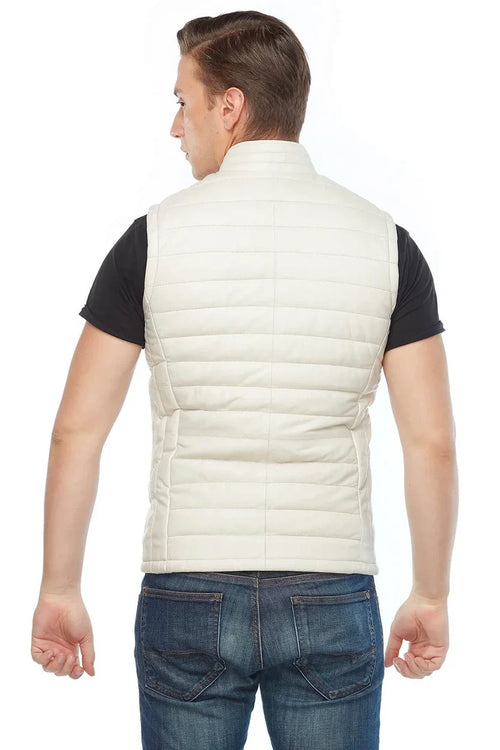 Alexander White Puffer Leather Vest for Men