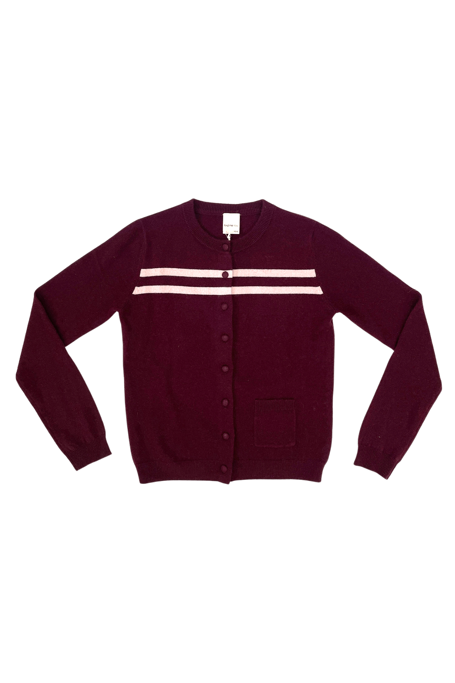 CASHMERE WOOL STRIPE CARDIGAN IN RASPBERRY CREAM
