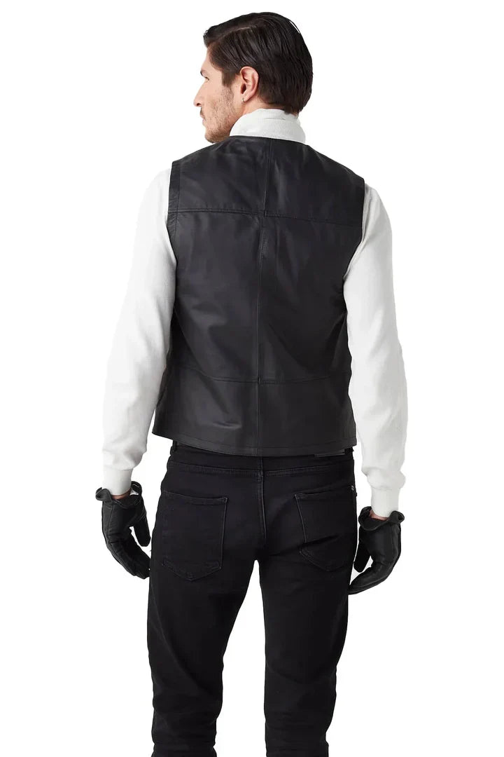 Caspian Black Leather Vest for Men