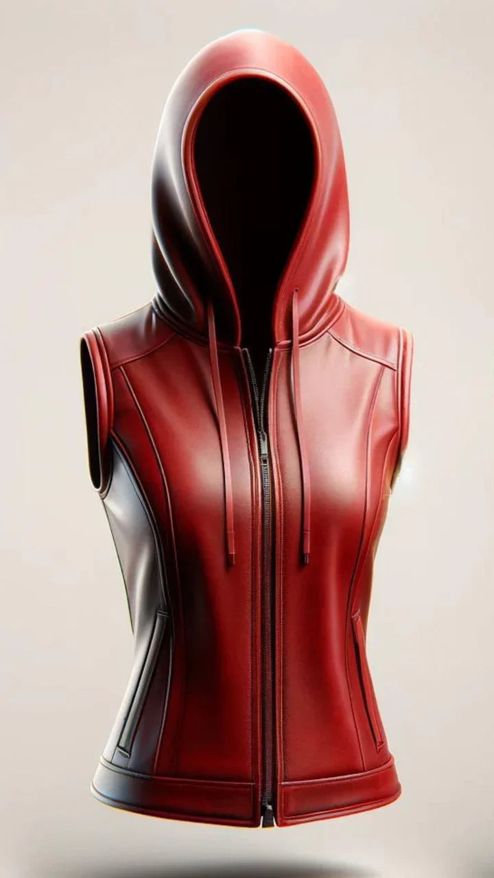 Red Unique Motor Biker Leather Vest for Women