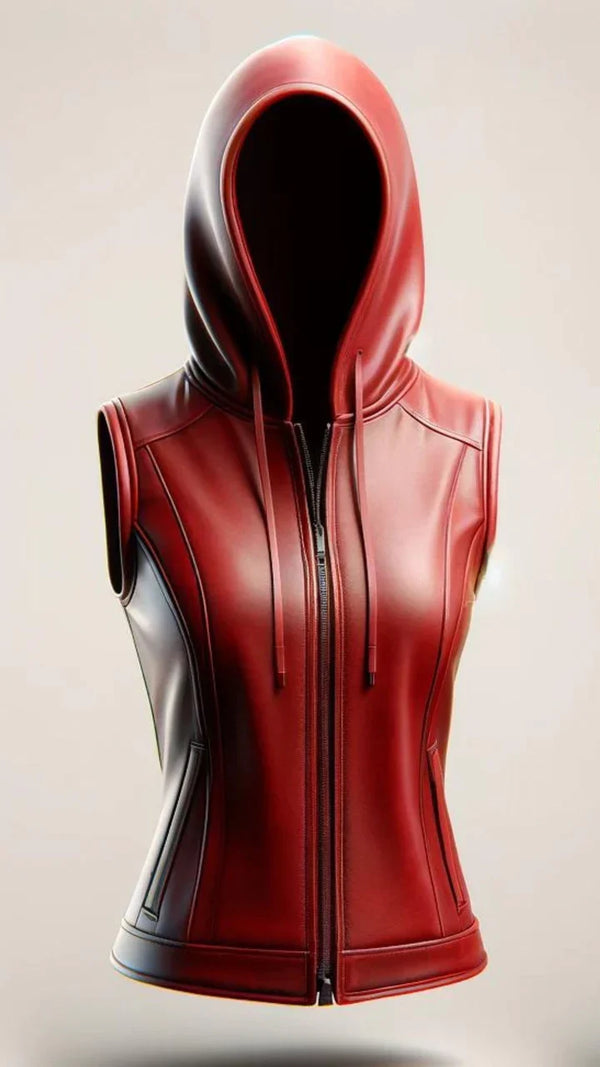 Red Unique Motor Biker Leather Vest for Women