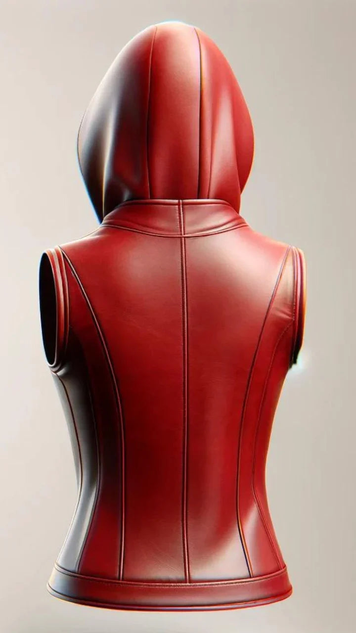 Red Unique Motor Biker Leather Vest for Women