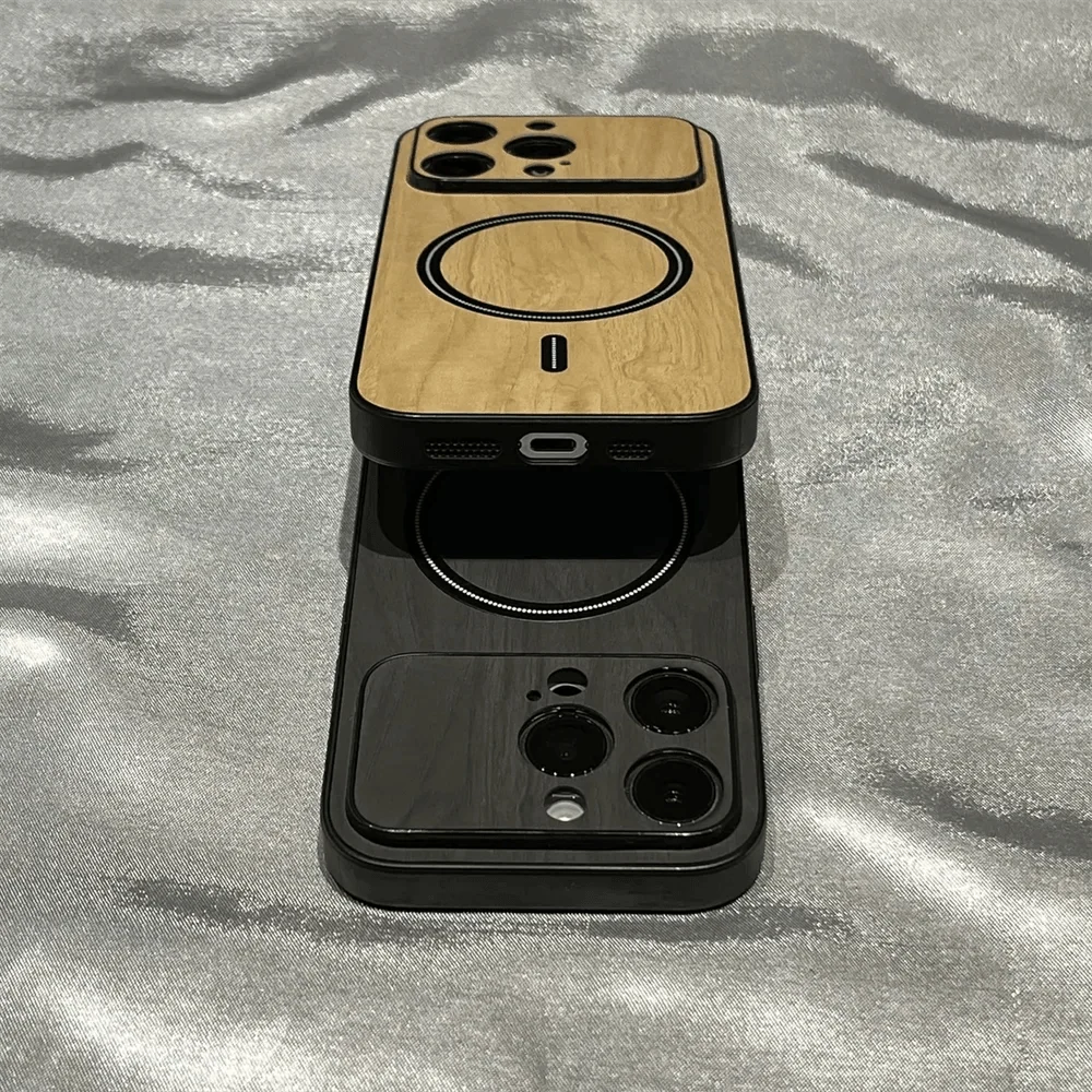 Luxury Wood Grain Magsafe Shockproof iPhone Case