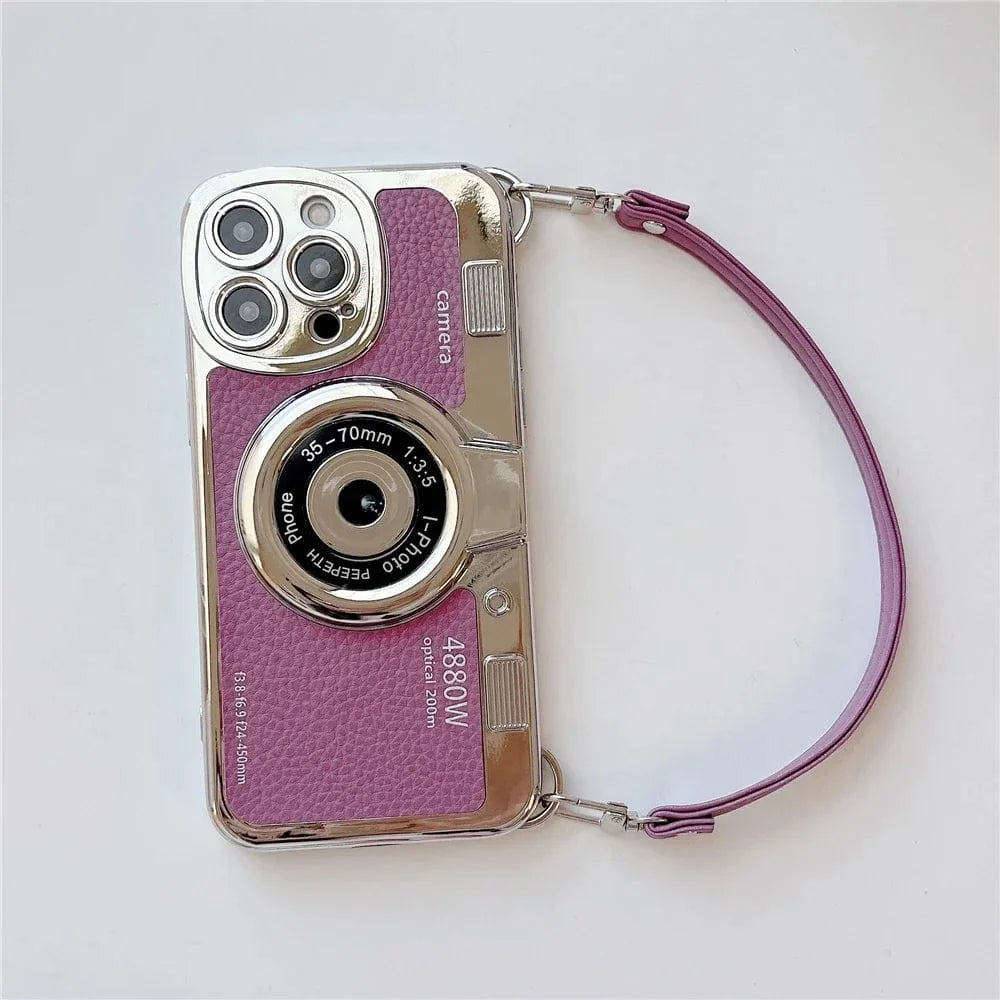 Luxury Retro Stereo Camera Lanyard iPhone Case