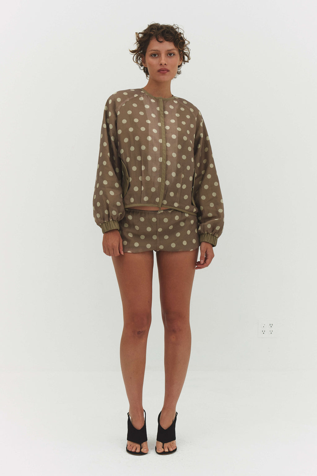 FABIO VOILE JACKET IN CREAM AND MOCHA