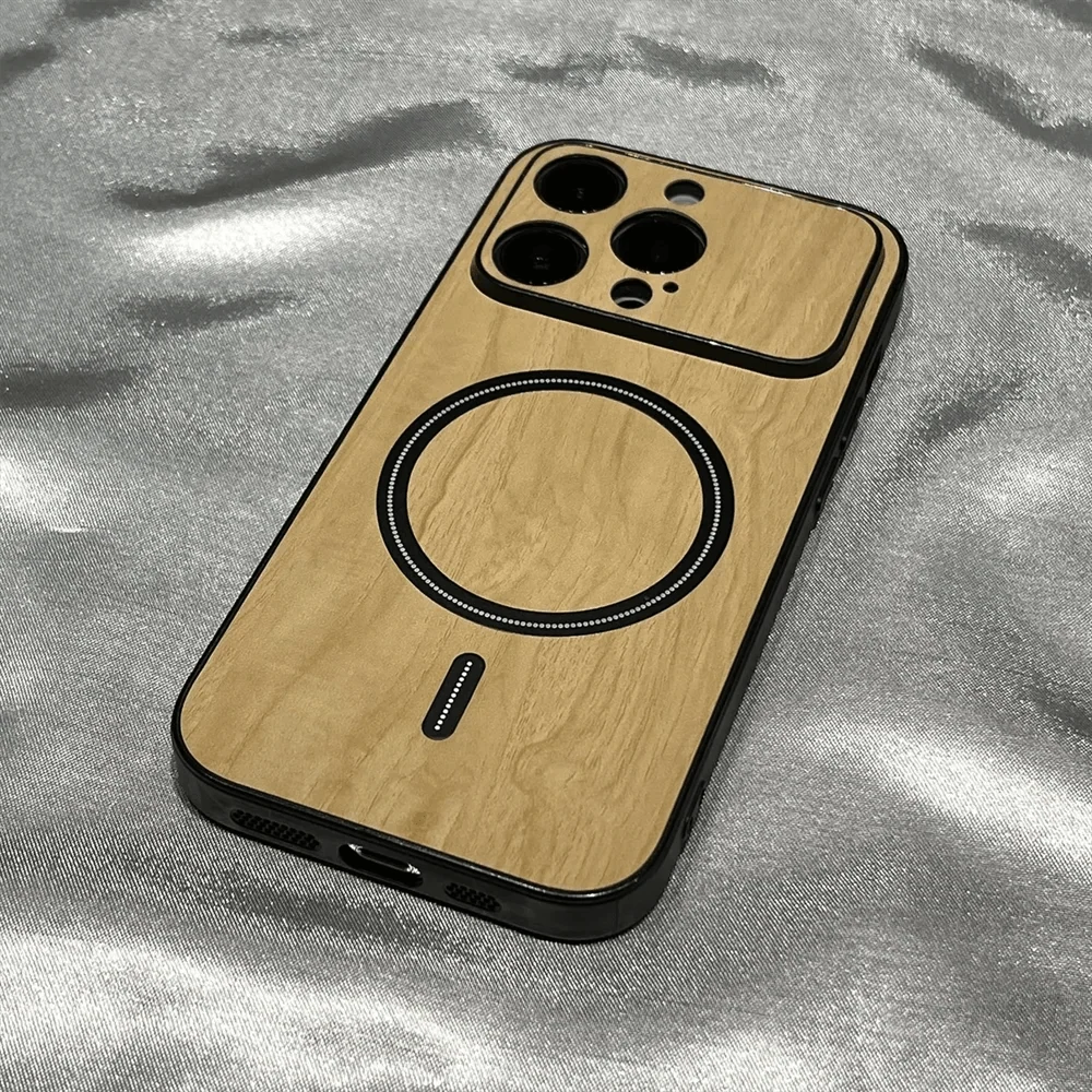 Luxury Wood Grain Magsafe Shockproof iPhone Case