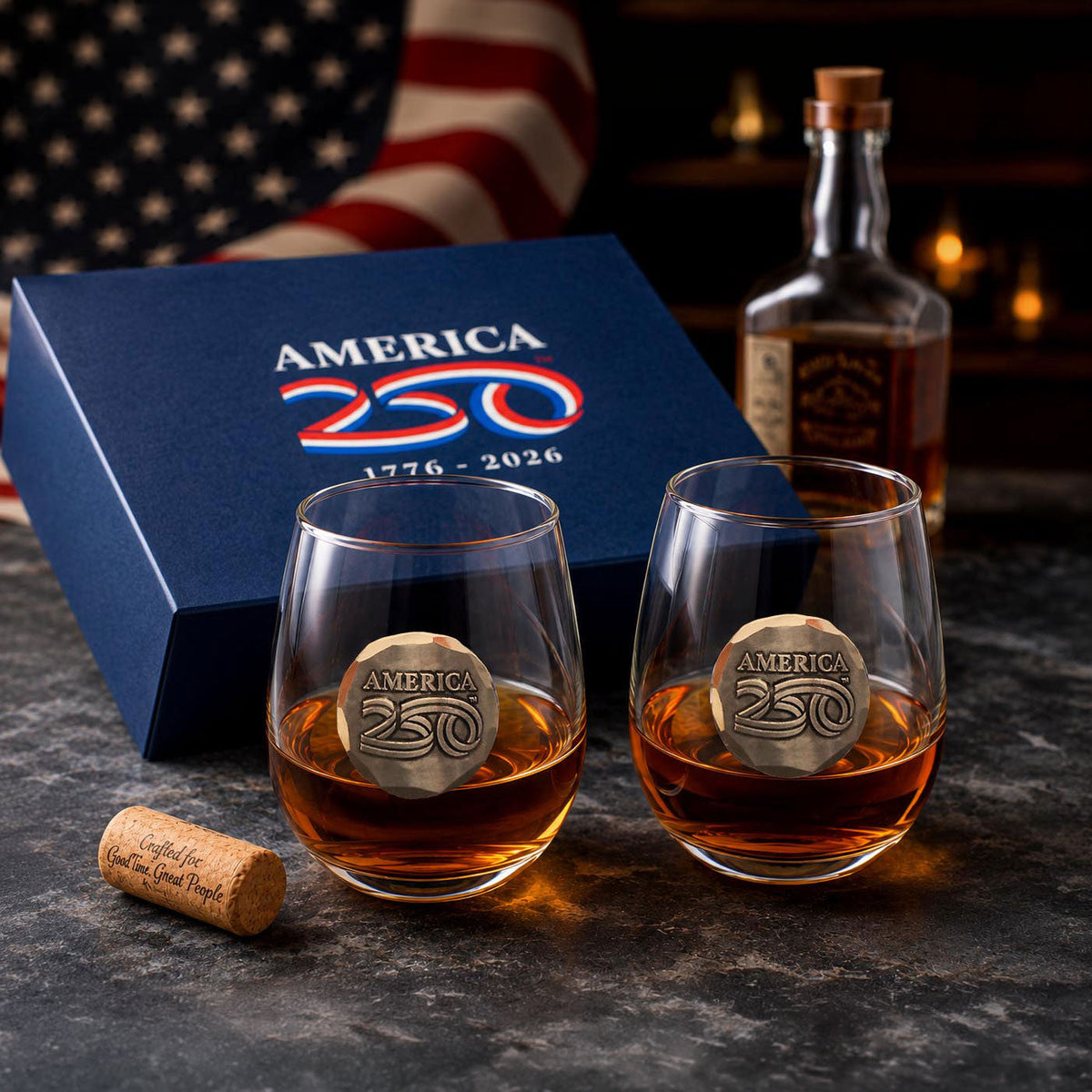 America250 2-Piece Wine Glass Commemorative Gift Set (Bronze)