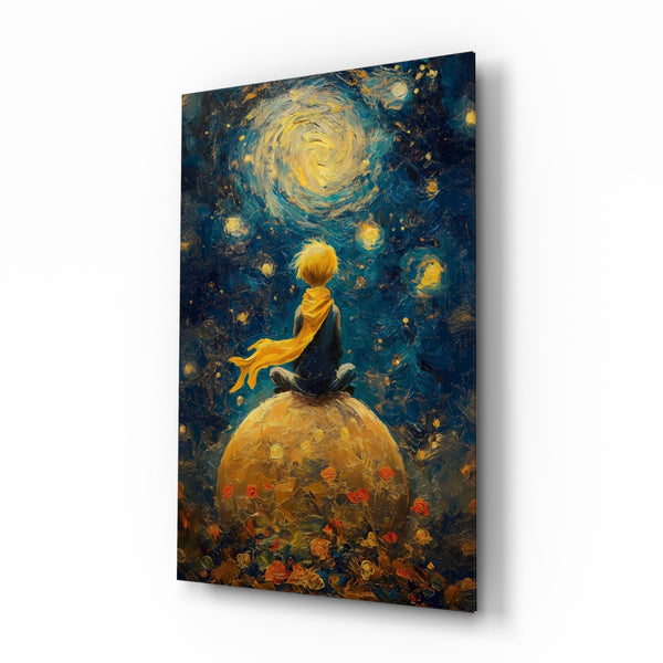 The Little Wanderer: Starry Night Glass Wall Art || Designer Collection