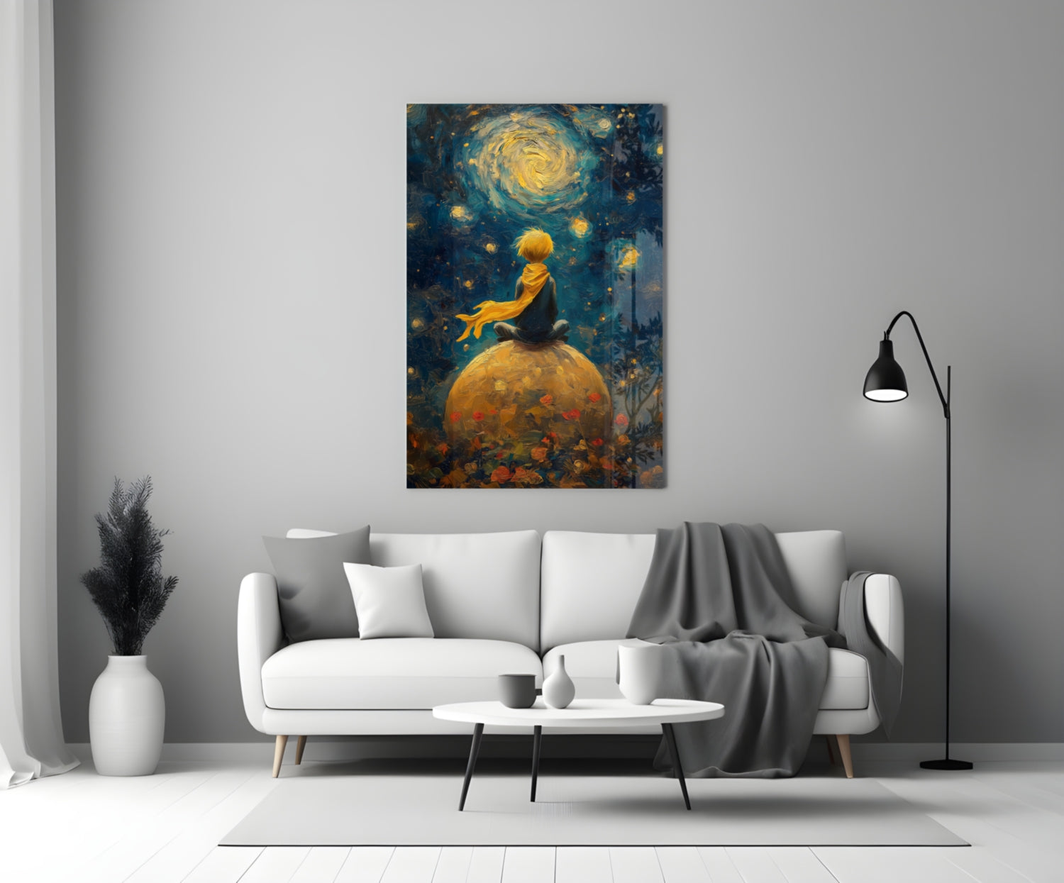 The Little Wanderer: Starry Night Glass Wall Art || Designer Collection
