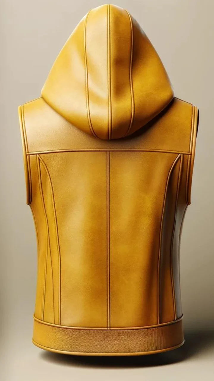 Yellow Café Racer Leather Vest for Women