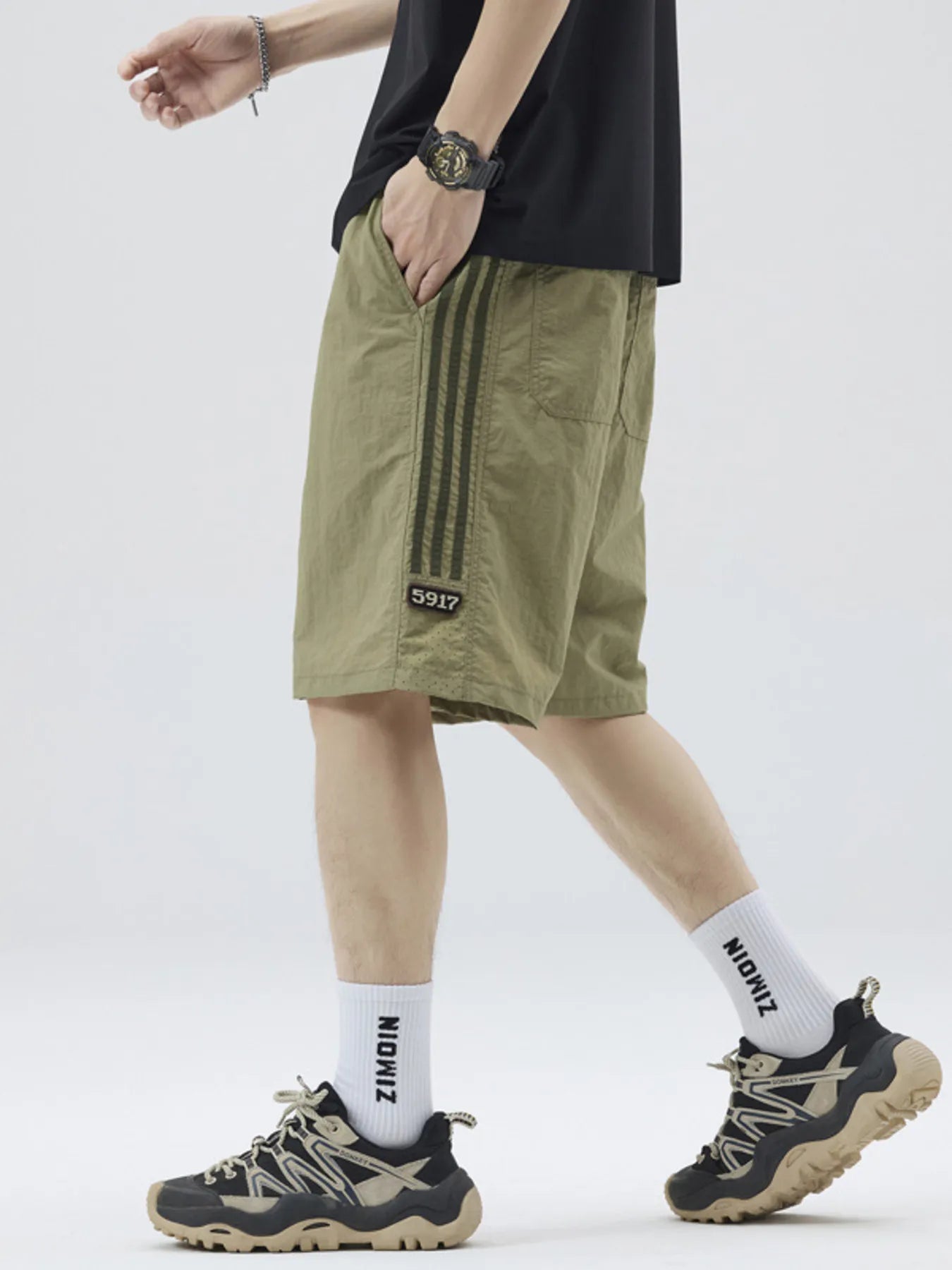 Men's Full Size Casual Loose-Fit Drawstring Shorts with Stripe Detail Plus Size