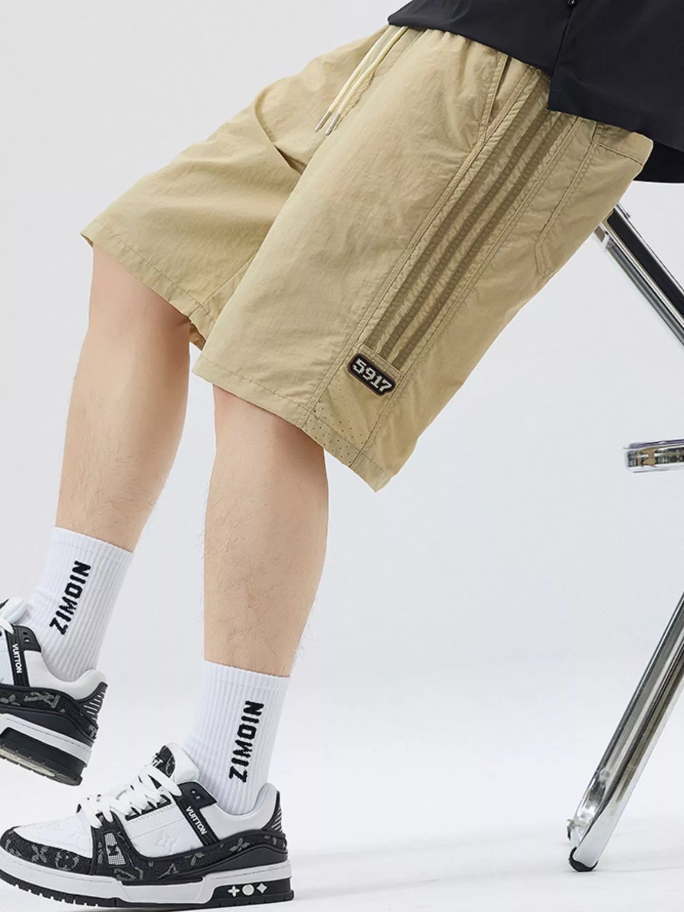 Men's Full Size Casual Loose-Fit Drawstring Shorts with Stripe Detail Plus Size