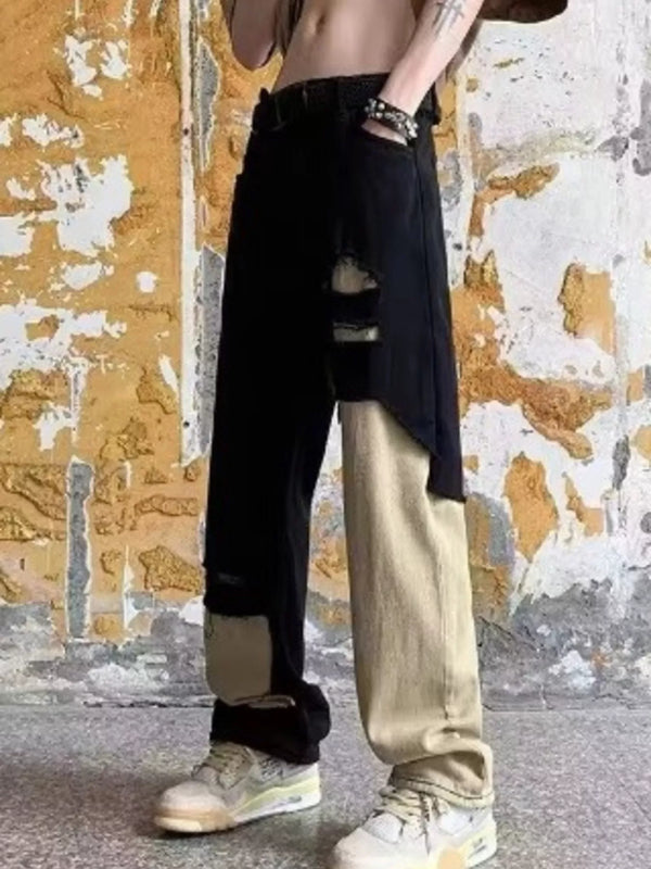 Men's Plus Size Two-Tone Ripped Wide Leg Jeans