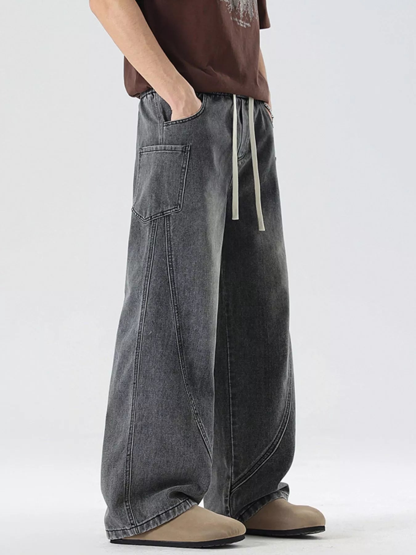 Men's Full Size Wide Leg Wash Denim Jeans Plus Size