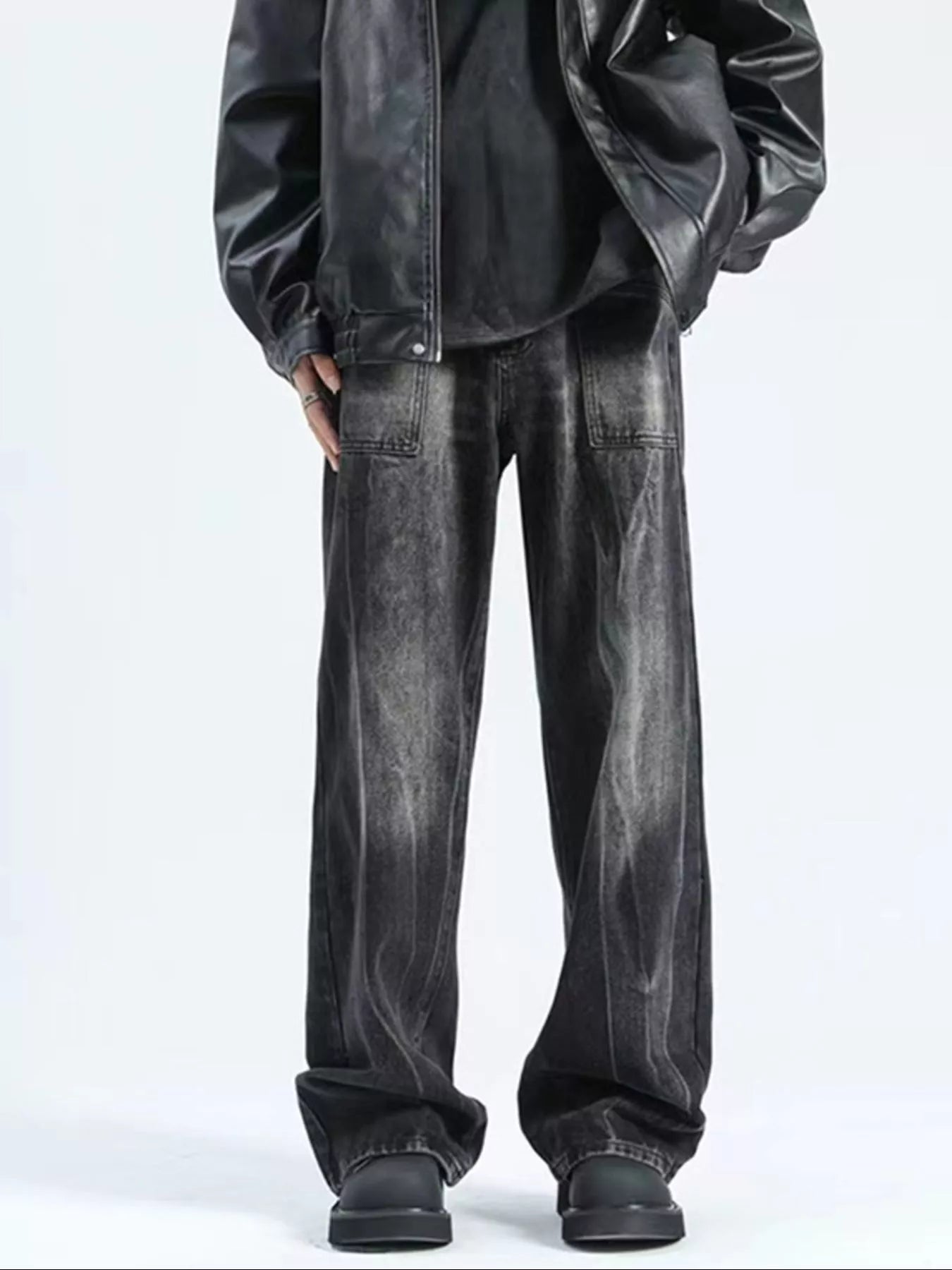 Men's Plus Size Wash Wide Leg Jeans