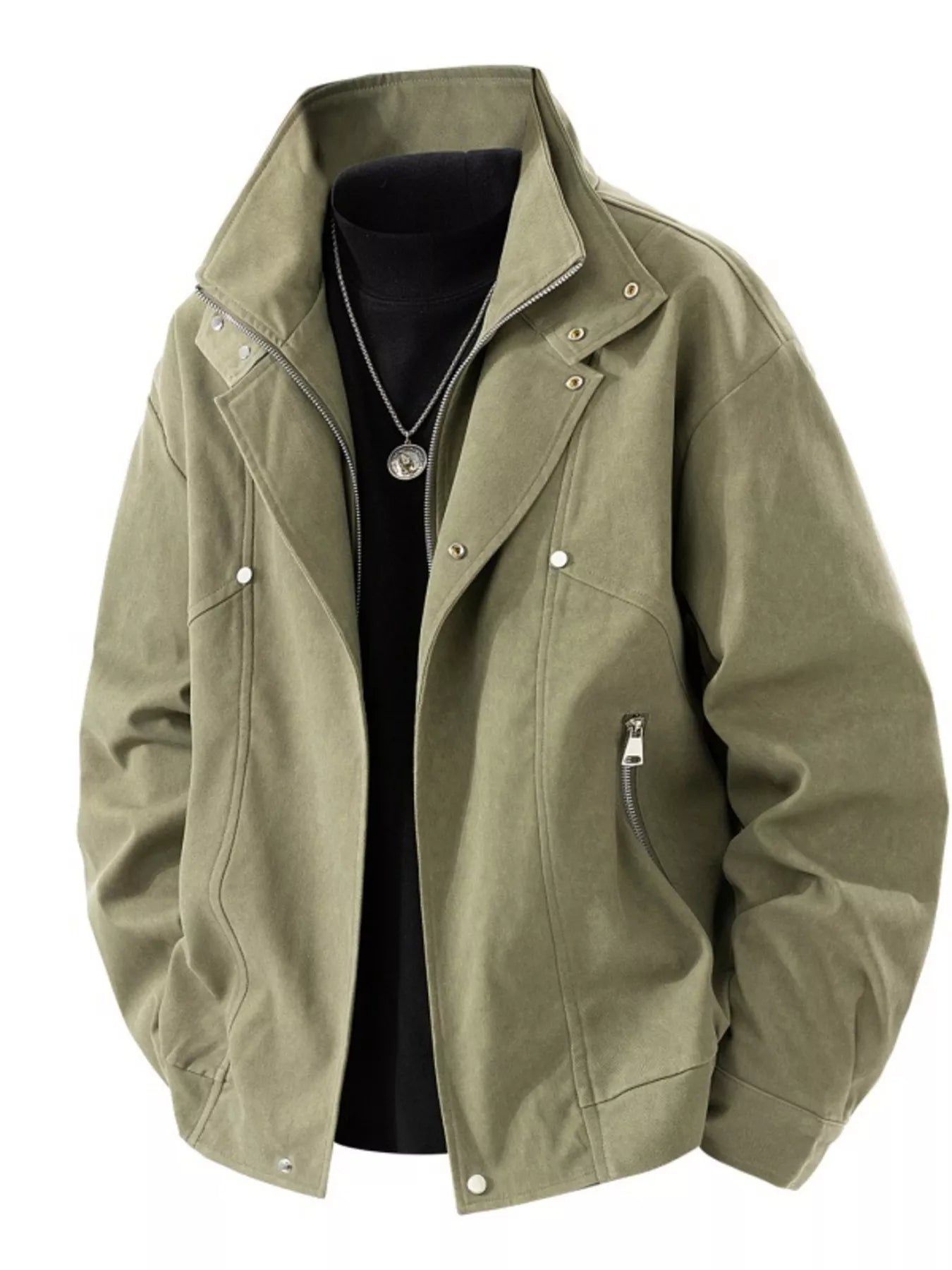 Men's Plus Size Casual Stand Collar Zipper Jacket