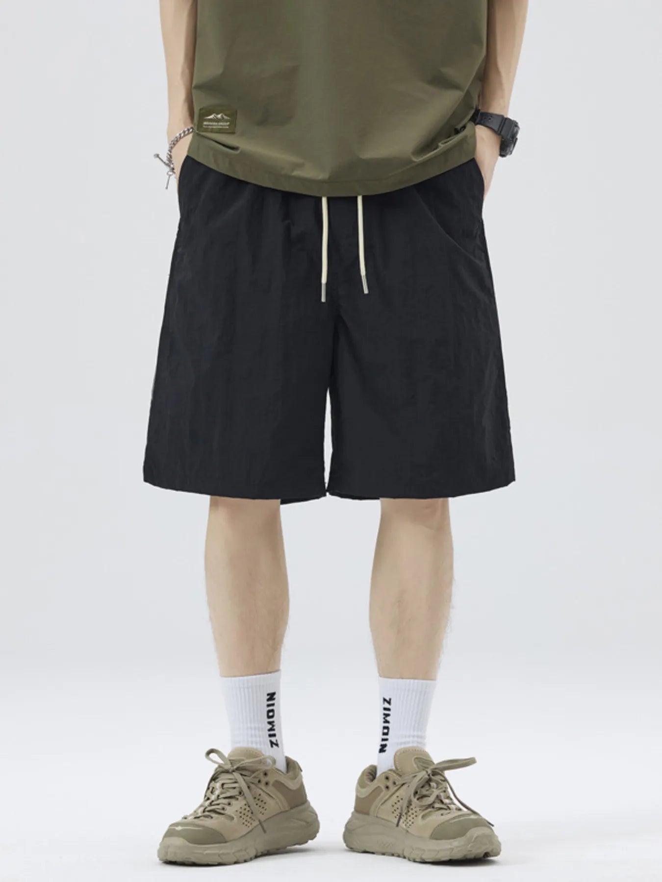 Men's Full Size Casual Loose-Fit Drawstring Shorts with Stripe Detail Plus Size