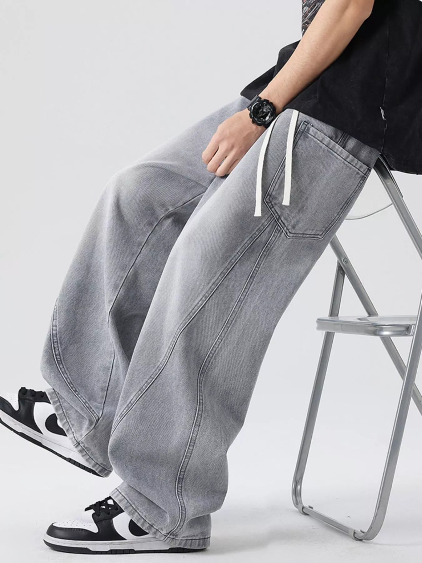 Men's Full Size Wide Leg Wash Denim Jeans Plus Size