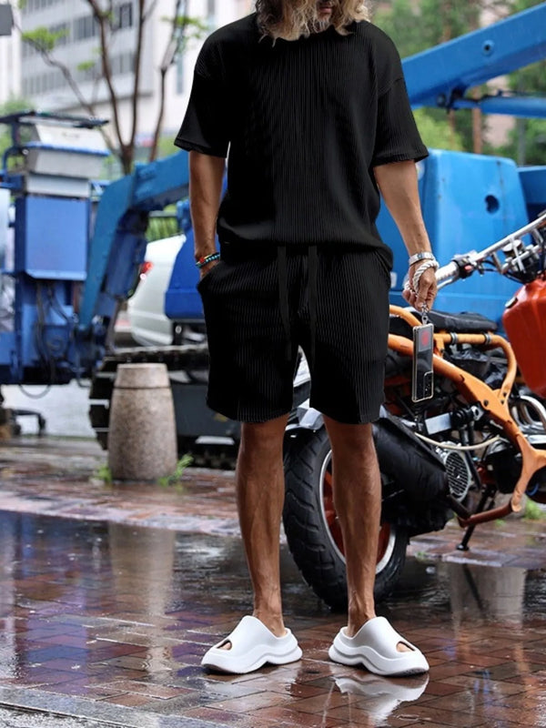 Men's Full Size Short Sleeve Top and Shorts Set Plus Size