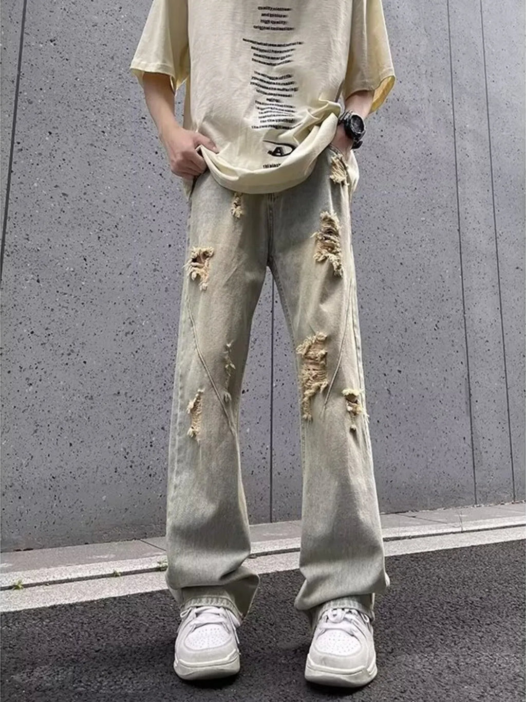Men's Full Size Ripped Distressed Straight Leg Jeans Plus Size