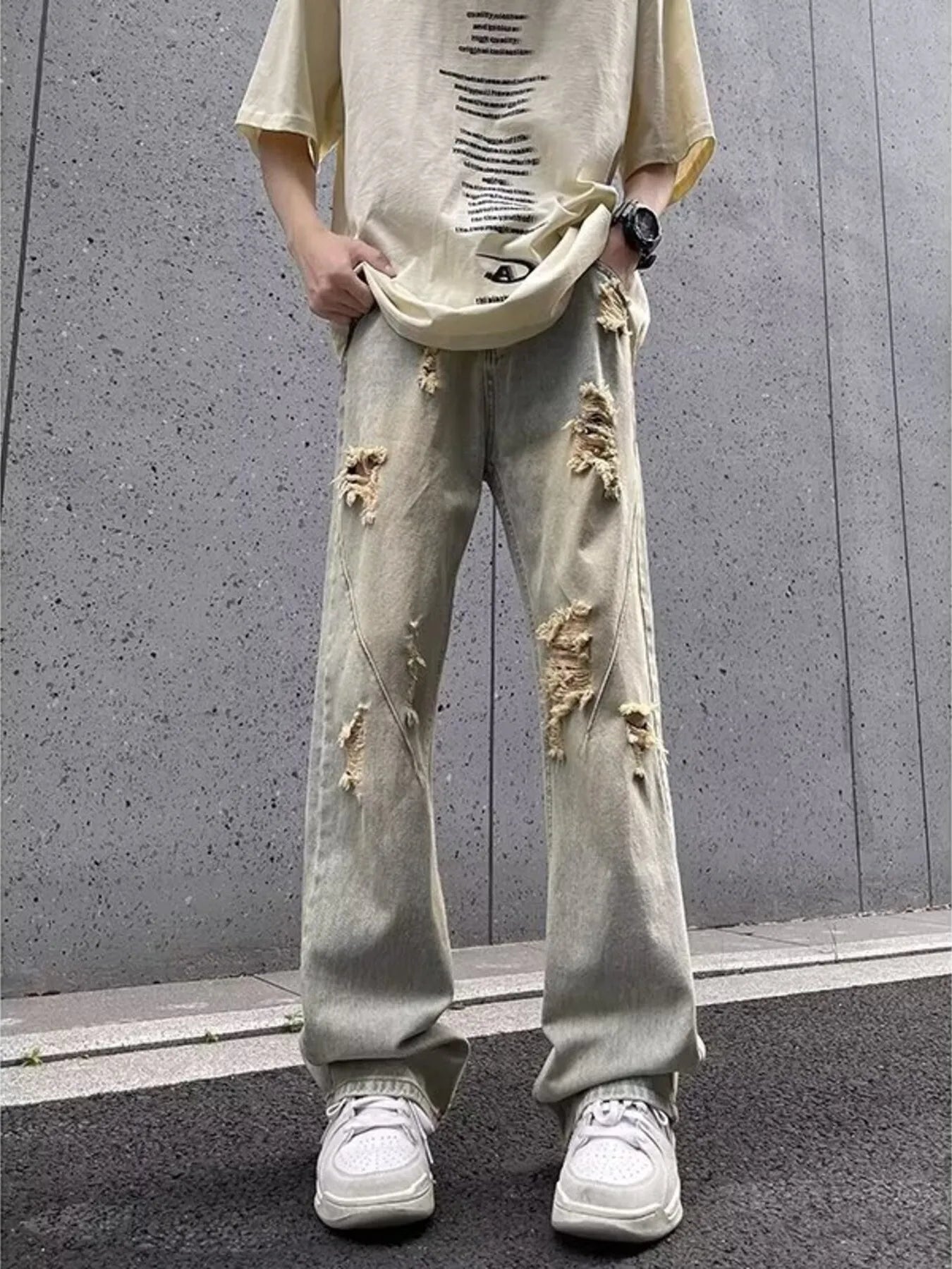 Men's Full Size Ripped Distressed Straight Leg Jeans Plus Size